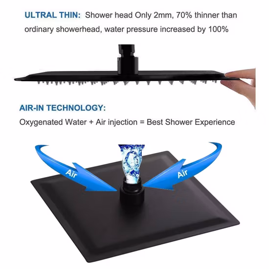 Rectangular Shower Sets Matte Black Solid Brass Shower Systems Shower Faucet System