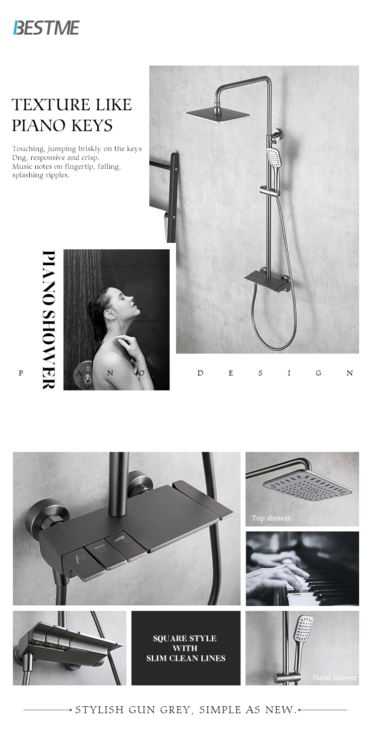 High Quality Gun Gray Luxury Head Shower Set Brass Shower Faucet (BM-65089BGS)