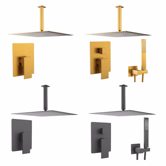 Rectangular Shower Sets Matte Black Solid Brass Shower Systems Shower Faucet System
