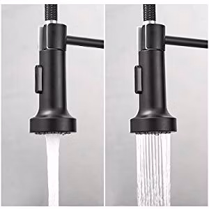 Aquacubic Factory Direct, bleifreier, massiver Messing-CUPC-zertifizierter, an Deck montierter, schwarzer Küchenarmatur mit herausziehbarer Feder und Feder